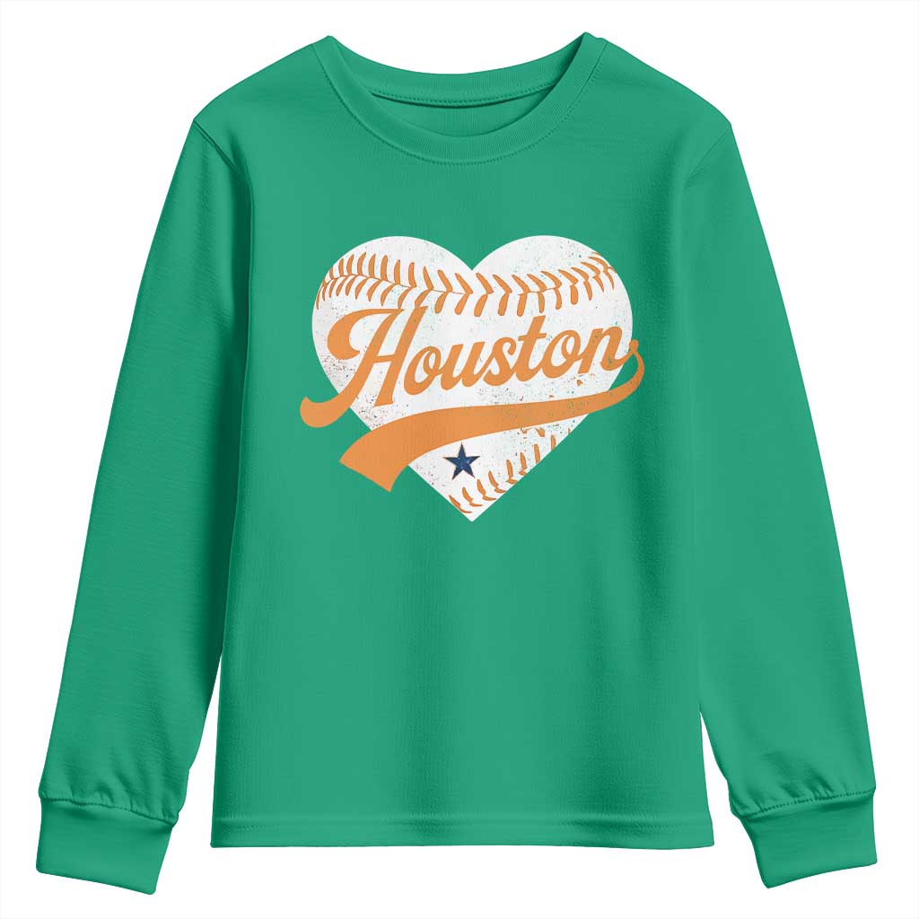 Houston Clutch City Youth Sweatshirt Baseball Heart Varsity Script Vintage Sports Fans