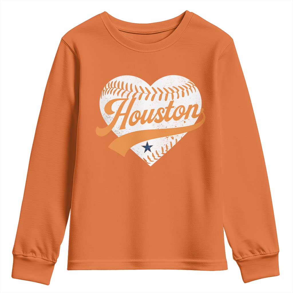 Houston Clutch City Youth Sweatshirt Baseball Heart Varsity Script Vintage Sports Fans