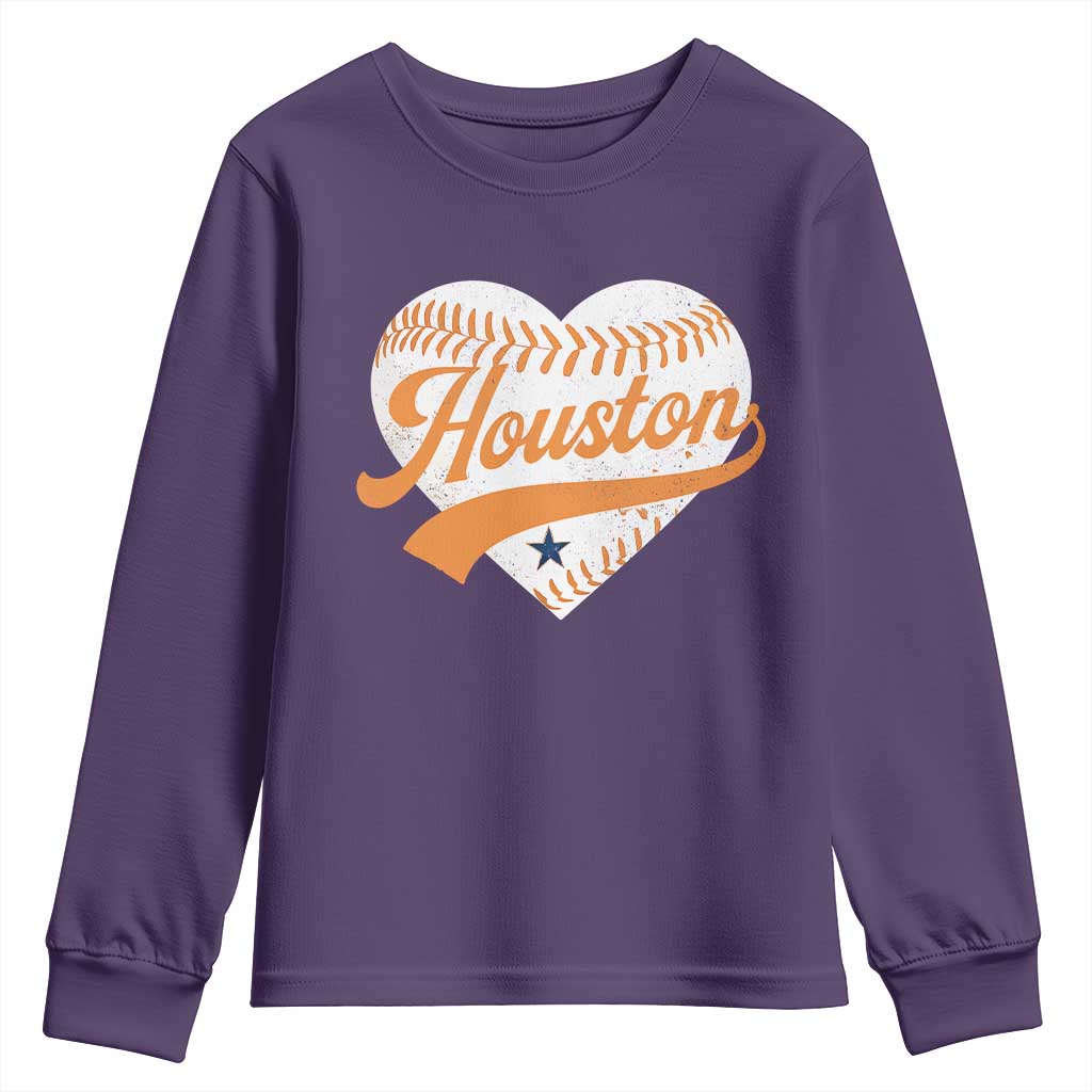 Houston Clutch City Youth Sweatshirt Baseball Heart Varsity Script Vintage Sports Fans