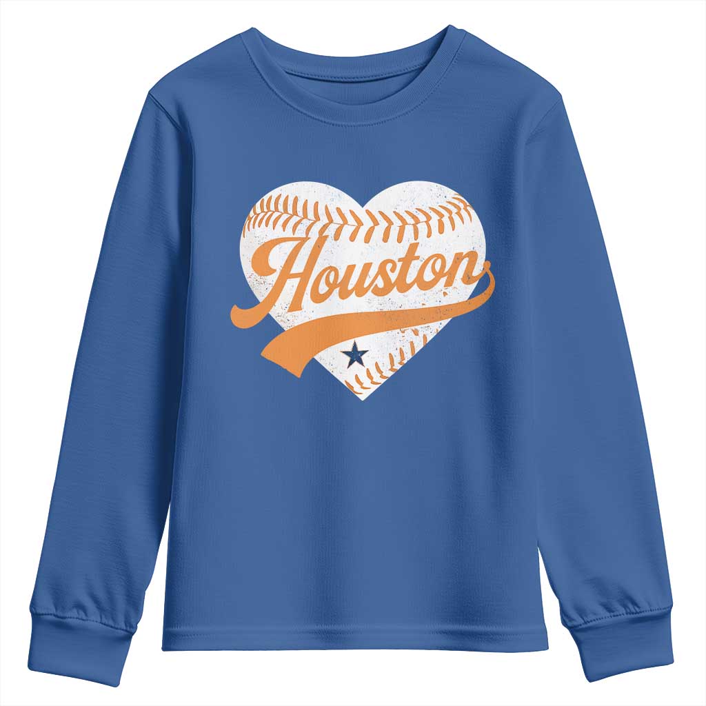 Houston Clutch City Youth Sweatshirt Baseball Heart Varsity Script Vintage Sports Fans