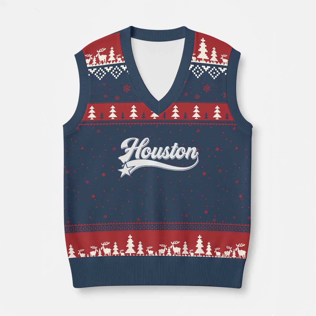 Retro Houston V-Neck Knit Sweater Vest Varsity Script Vintage Sports Jersey Style 80s 90s