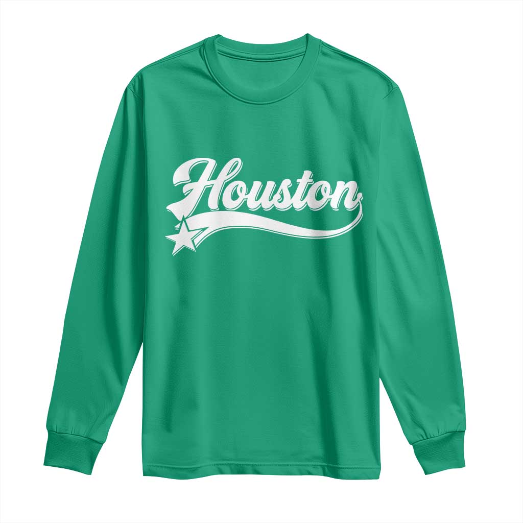 Retro Houston Long Sleeve Shirt Varsity Script Vintage Sports Jersey Style 80s 90s