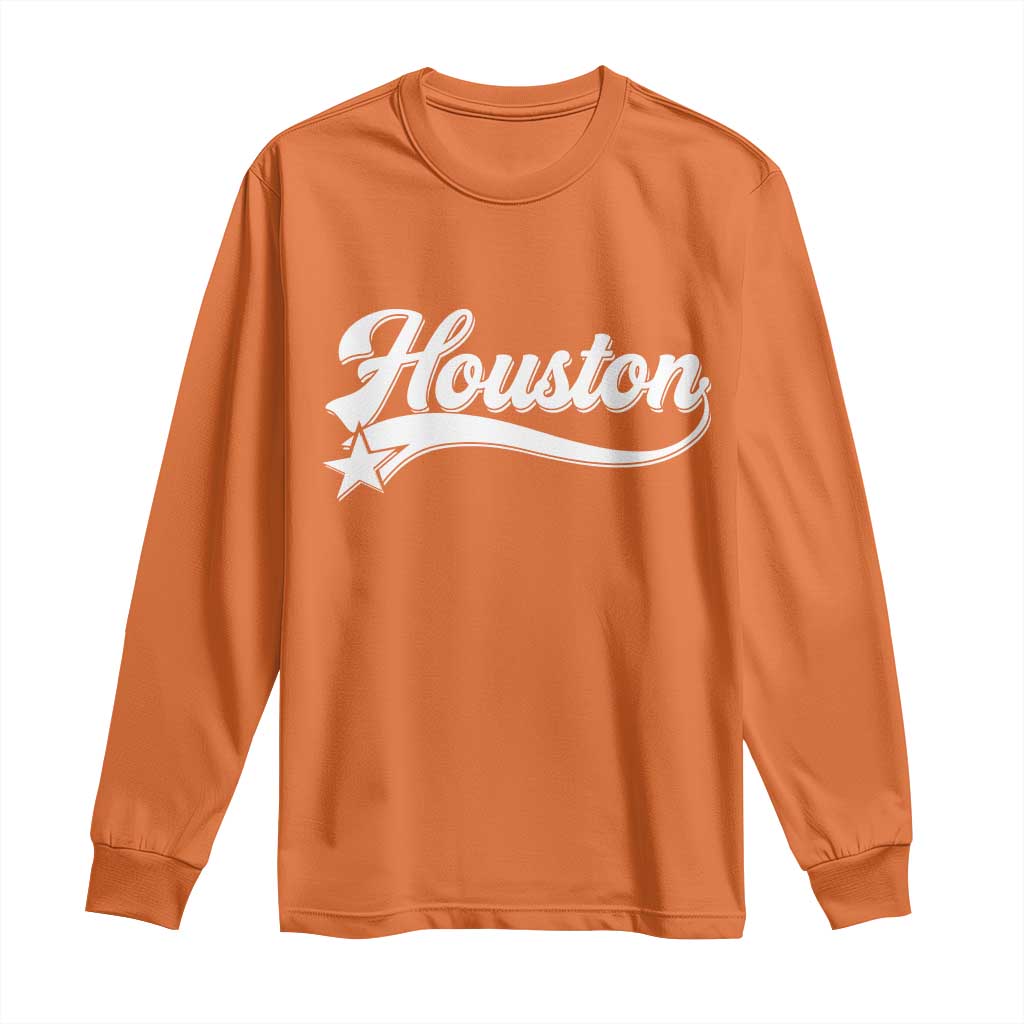 Retro Houston Long Sleeve Shirt Varsity Script Vintage Sports Jersey Style 80s 90s