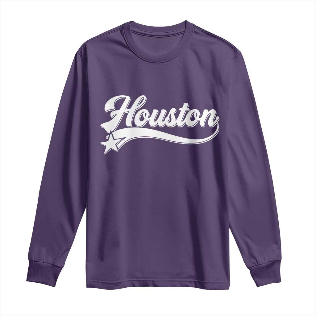 Retro Houston Long Sleeve Shirt Varsity Script Vintage Sports Jersey Style 80s 90s