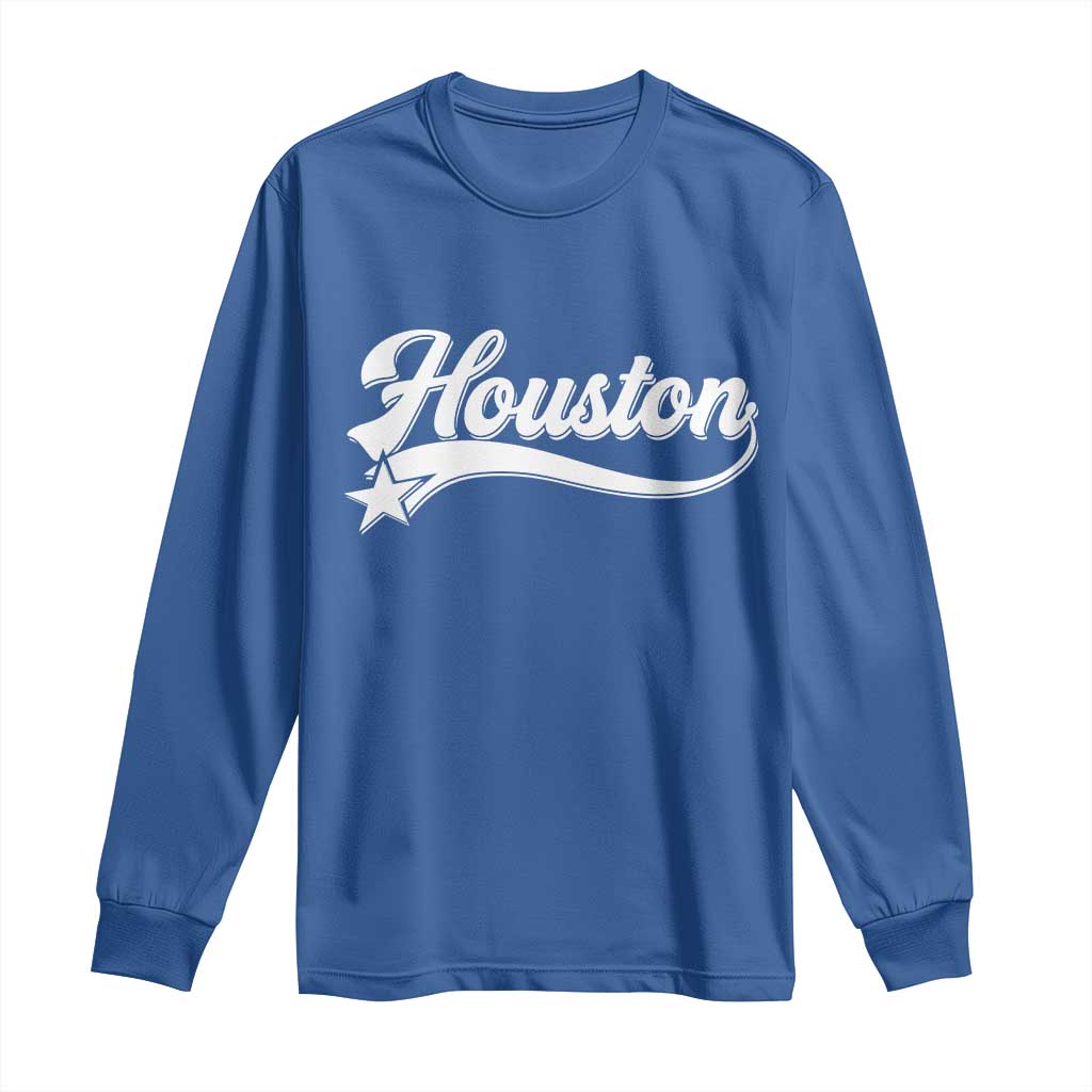 Retro Houston Long Sleeve Shirt Varsity Script Vintage Sports Jersey Style 80s 90s