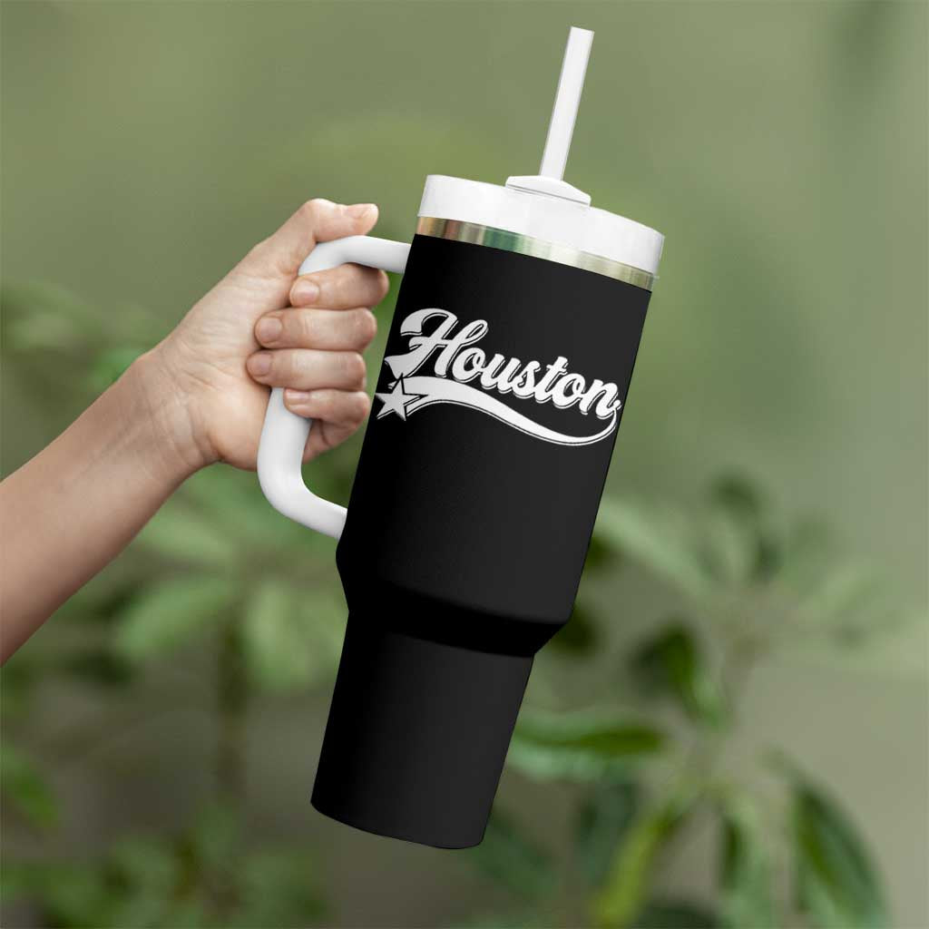Retro Houston Tumbler With Handle Varsity Script Vintage Sports Jersey Style 80s 90s