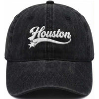 Retro Houston Washed Cotton Baseball Cap Varsity Script Vintage Sports Jersey Style 80s 90s