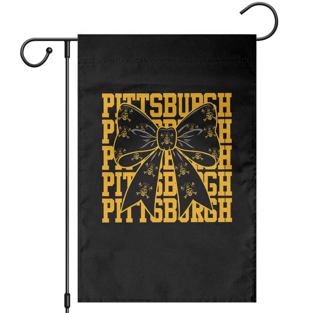 Pittsburgh Coquette Bow Garden Flag Retro Sports Style Pirate Skull