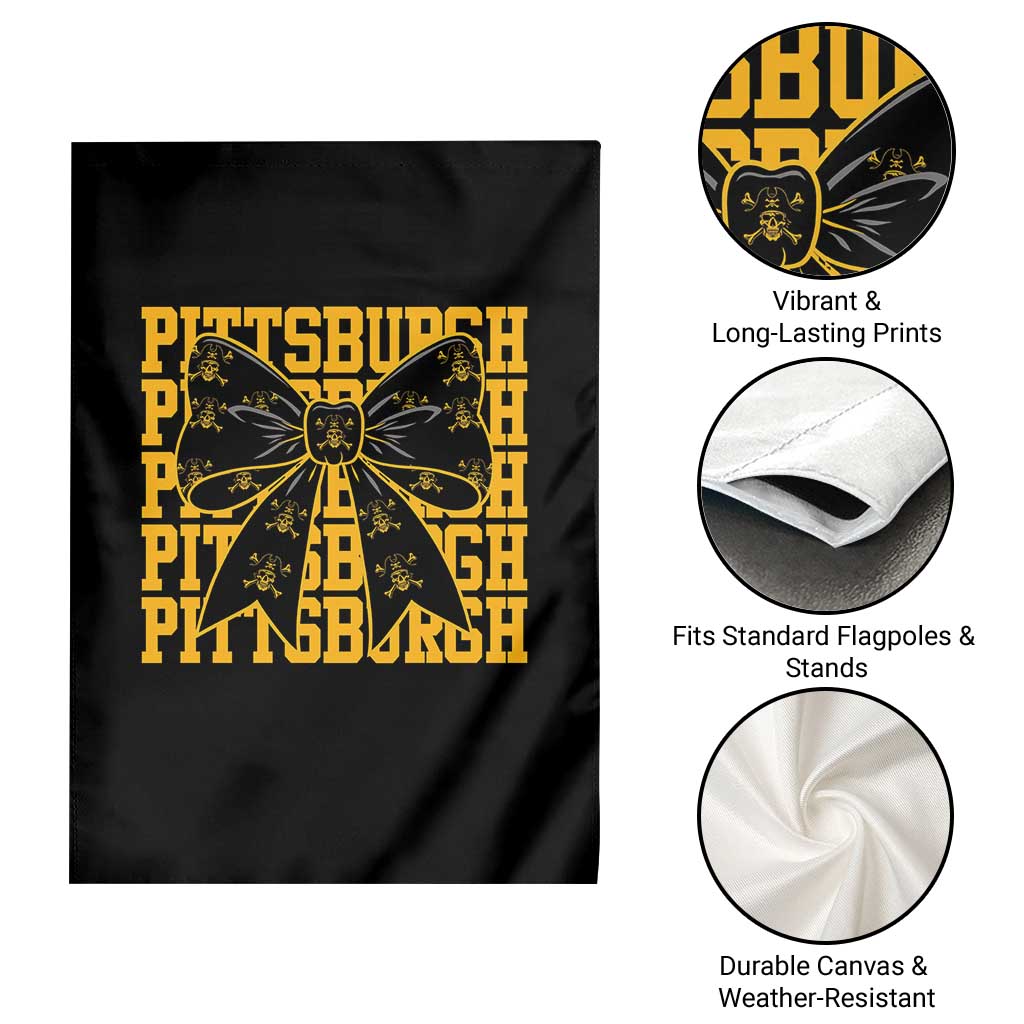 Pittsburgh Coquette Bow Garden Flag Retro Sports Style Pirate Skull