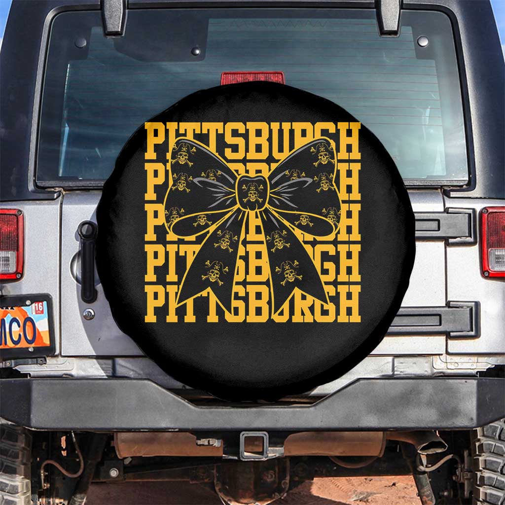 Pittsburgh Coquette Bow Spare Tire Cover Retro Sports Style Pirate Skull