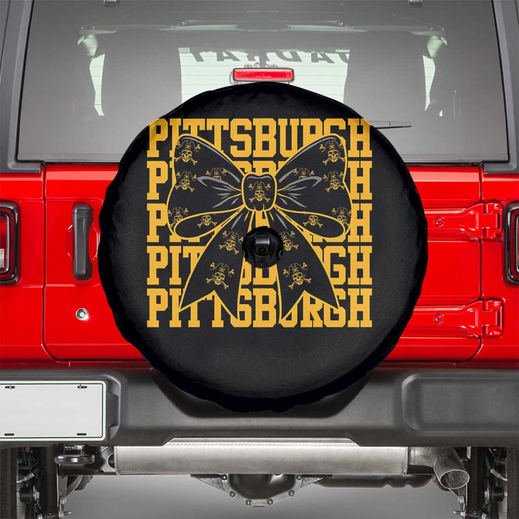 Pittsburgh Coquette Bow Spare Tire Cover Retro Sports Style Pirate Skull