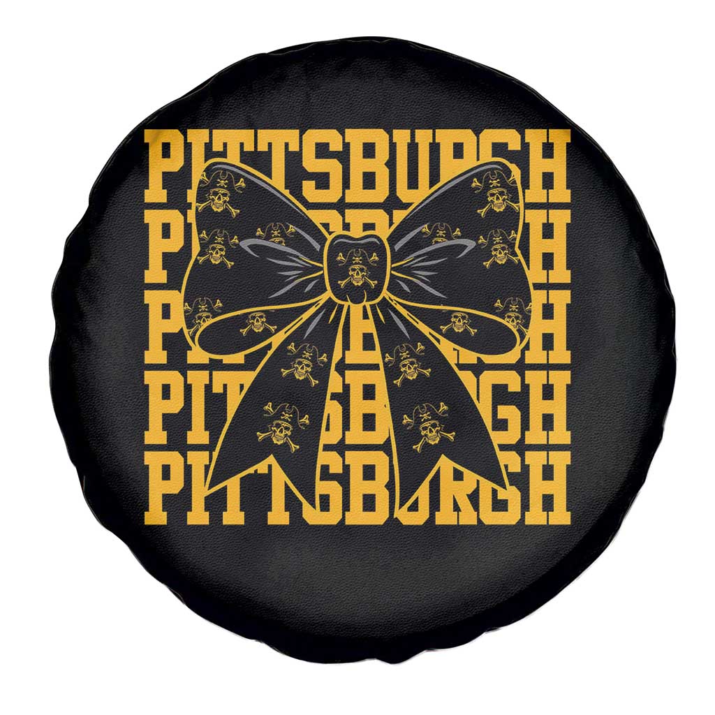 Pittsburgh Coquette Bow Spare Tire Cover Retro Sports Style Pirate Skull