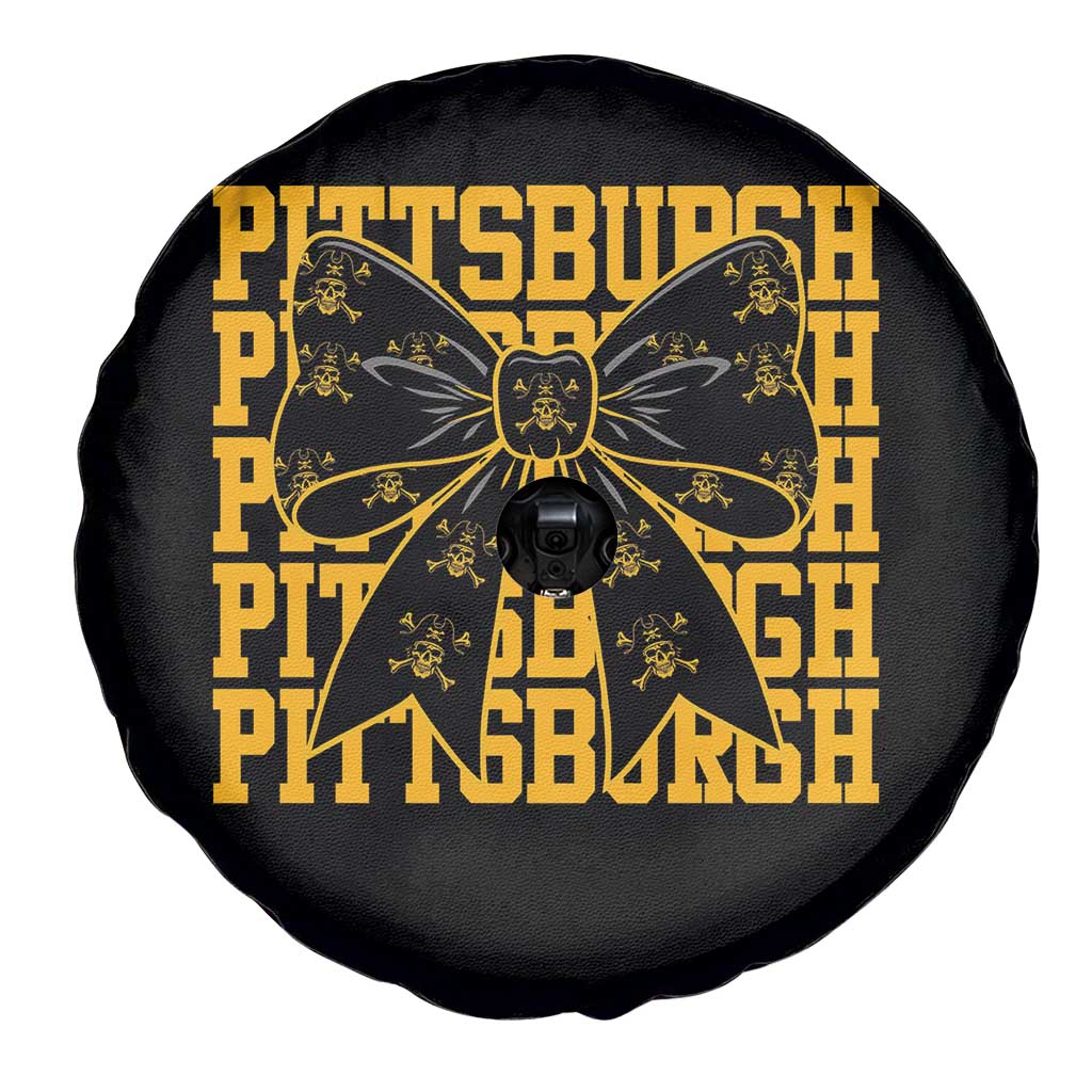 Pittsburgh Coquette Bow Spare Tire Cover Retro Sports Style Pirate Skull