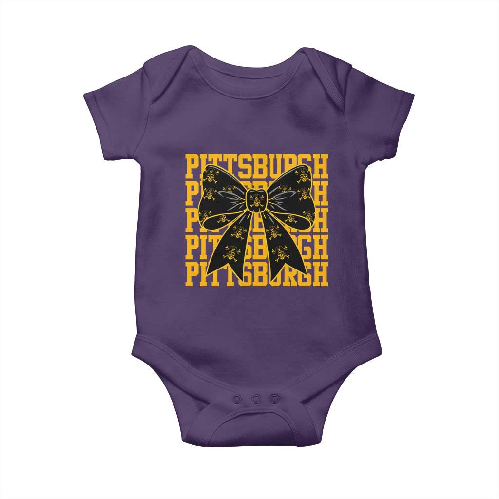 Pittsburgh Coquette Bow Baby Onesie Retro Sports Style Pirate Skull