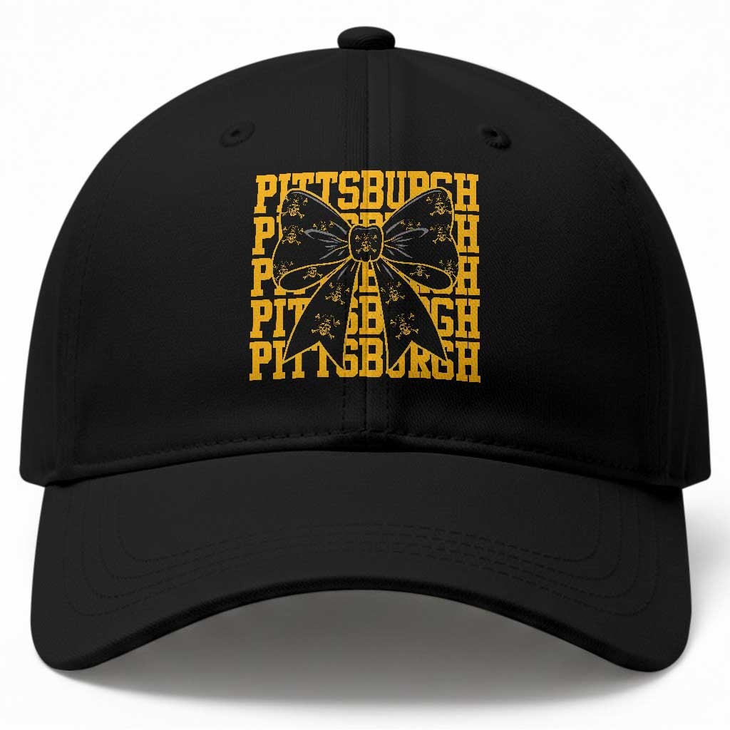 Pittsburgh Coquette Bow Baseball Cap Retro Sports Style Pirate Skull