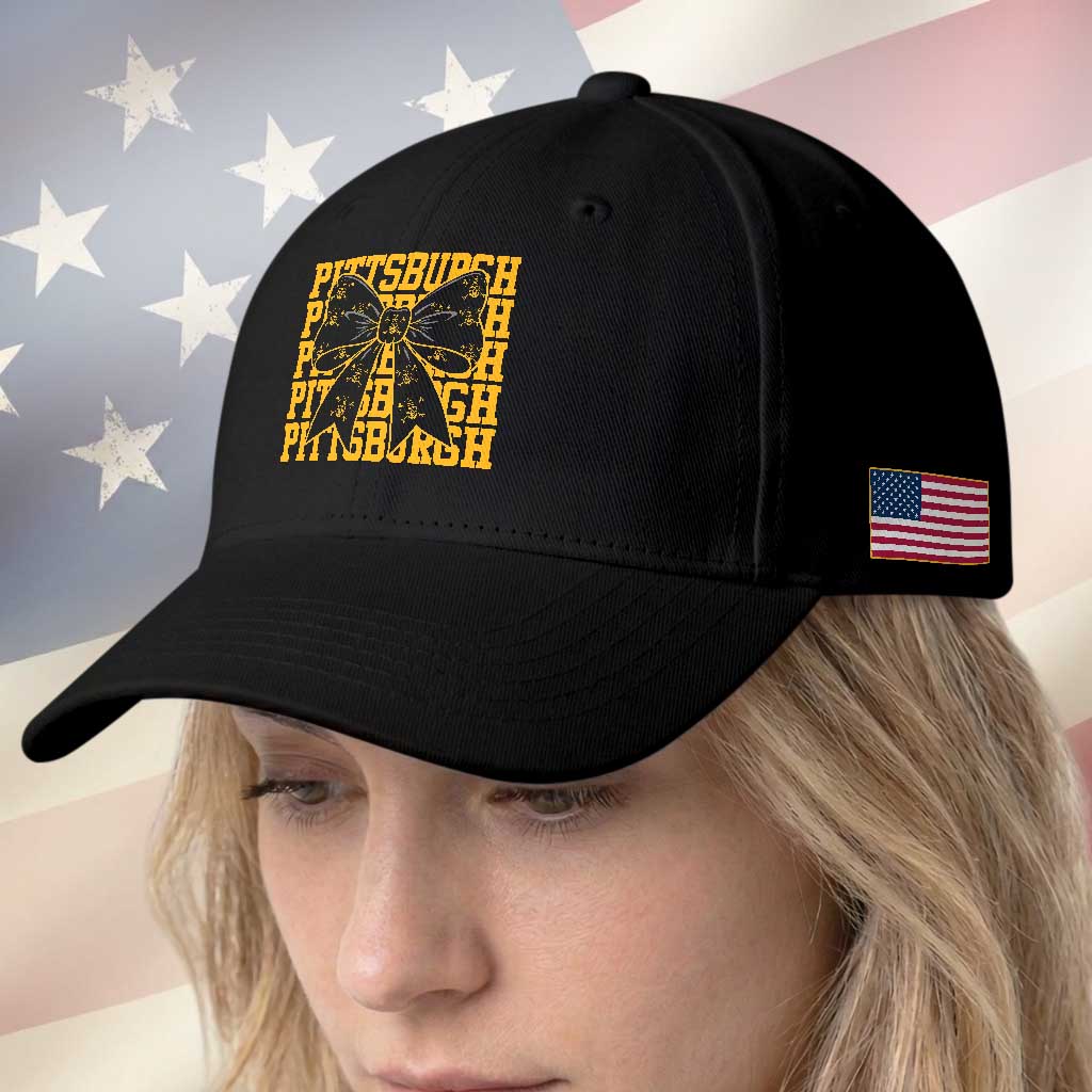 Pittsburgh Coquette Bow Baseball Cap Retro Sports Style Pirate Skull