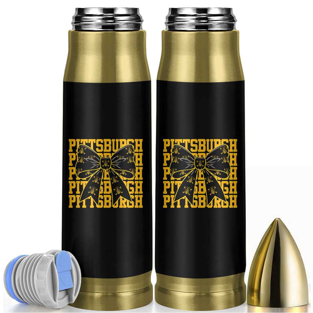 Pittsburgh Coquette Bow Bullet Tumbler Retro Sports Style Pirate Skull