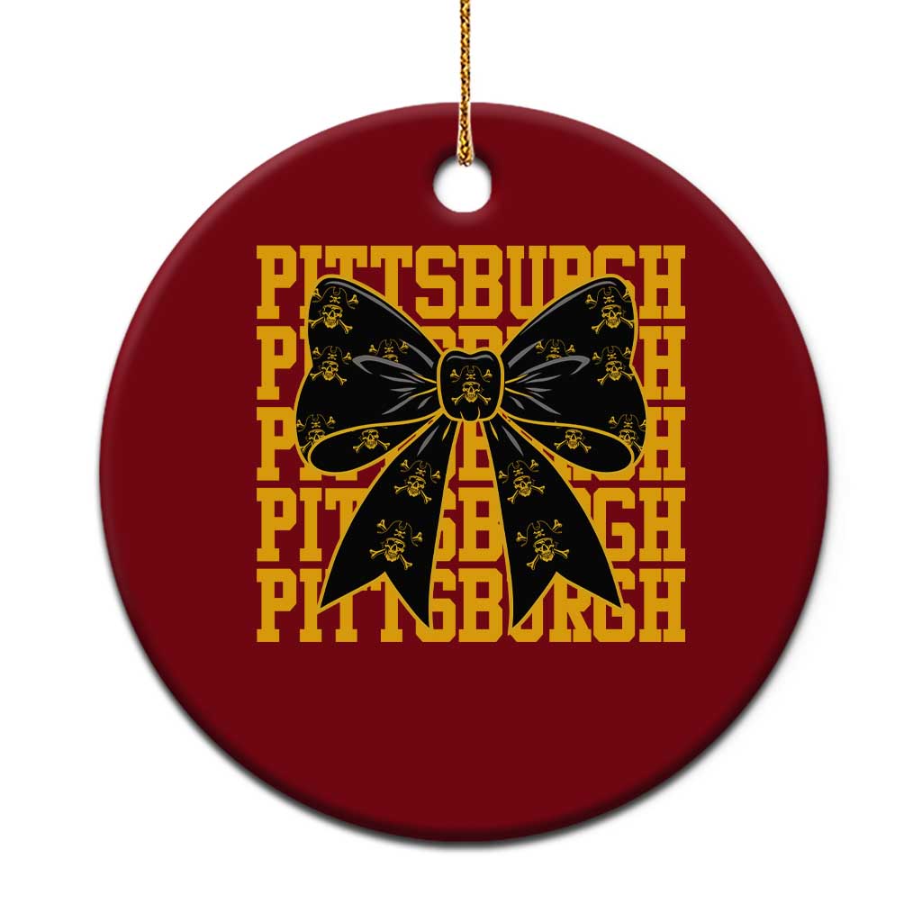 Pittsburgh Coquette Bow Ceramic Ornament Retro Sports Style Pirate Skull
