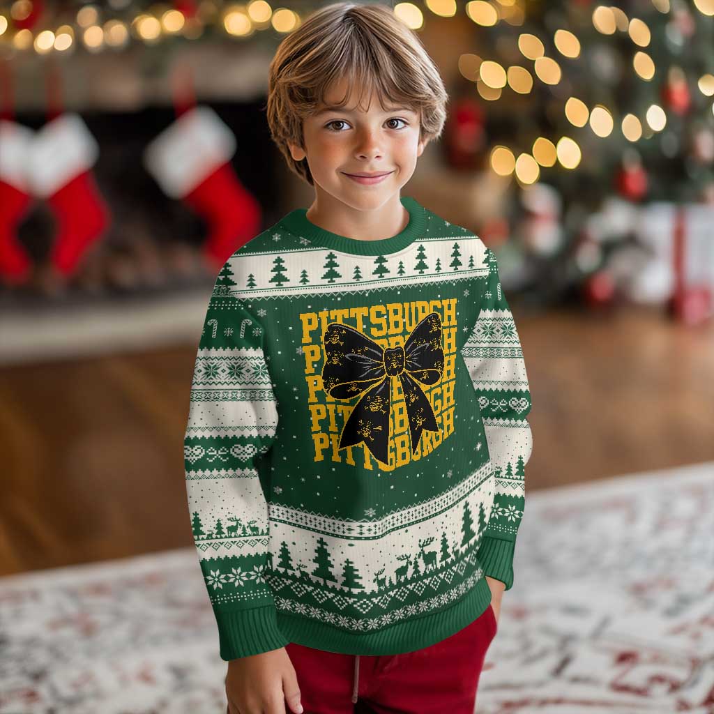 Pittsburgh Coquette Bow Ugly Christmas Sweater Retro Sports Style Pirate Skull