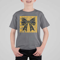 Pittsburgh Coquette Bow T Shirt For Kid Retro Sports Style Pirate Skull