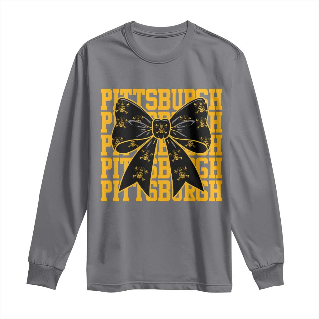 Pittsburgh Coquette Bow Long Sleeve Shirt Retro Sports Style Pirate Skull