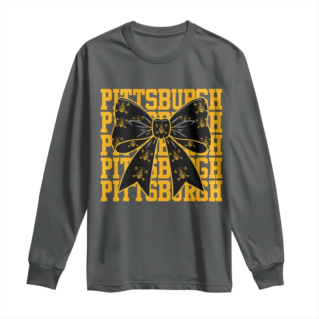 Pittsburgh Coquette Bow Long Sleeve Shirt Retro Sports Style Pirate Skull