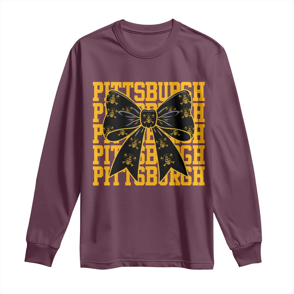 Pittsburgh Coquette Bow Long Sleeve Shirt Retro Sports Style Pirate Skull