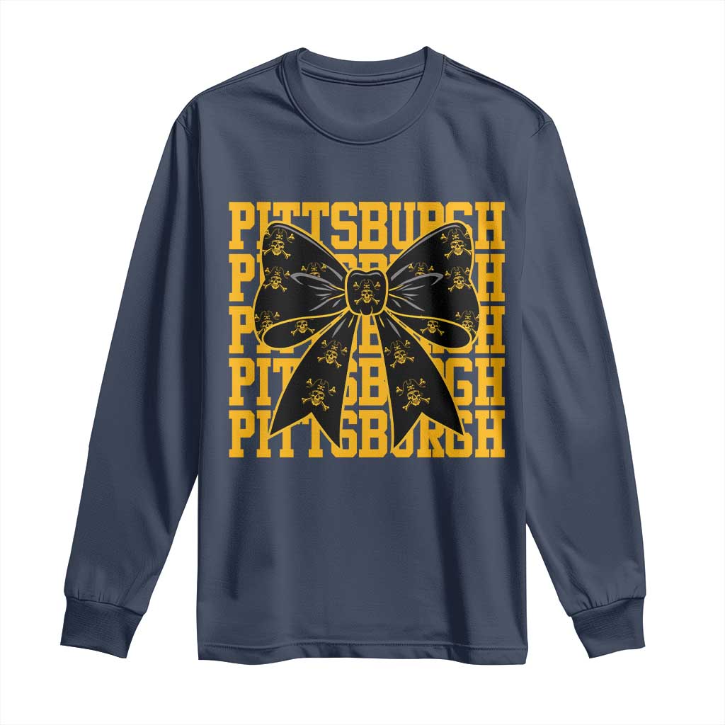 Pittsburgh Coquette Bow Long Sleeve Shirt Retro Sports Style Pirate Skull