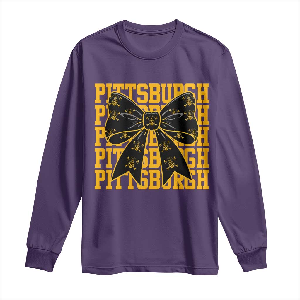 Pittsburgh Coquette Bow Long Sleeve Shirt Retro Sports Style Pirate Skull