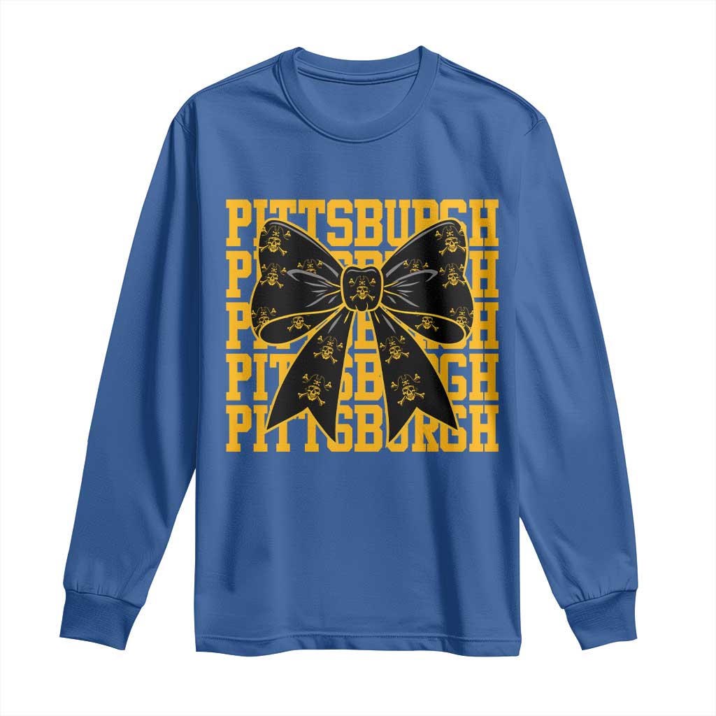 Pittsburgh Coquette Bow Long Sleeve Shirt Retro Sports Style Pirate Skull
