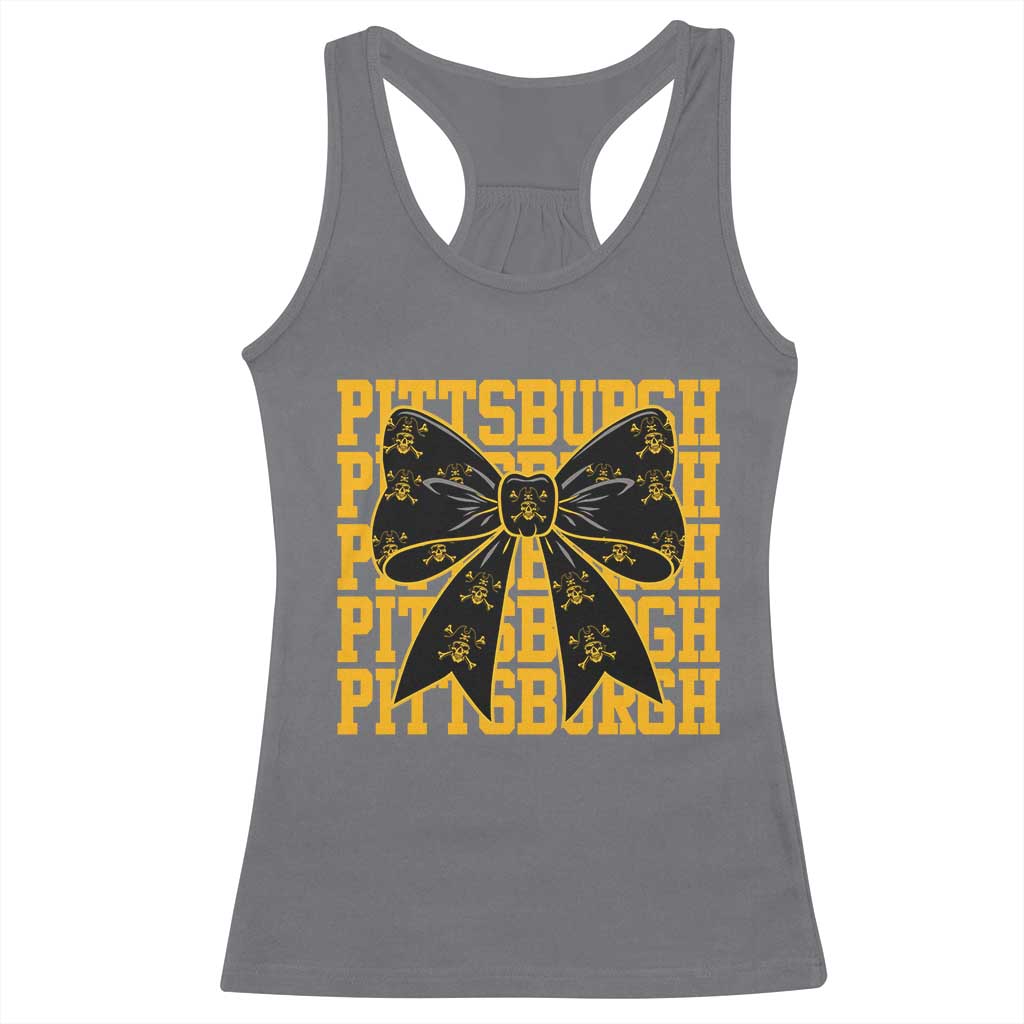 Pittsburgh Coquette Bow Racerback Tank Top Retro Sports Style Pirate Skull