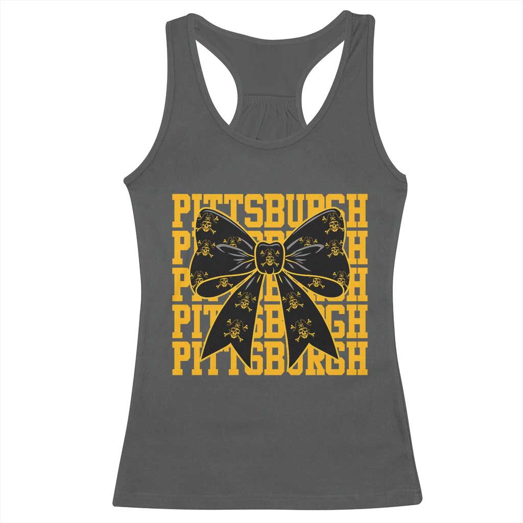 Pittsburgh Coquette Bow Racerback Tank Top Retro Sports Style Pirate Skull