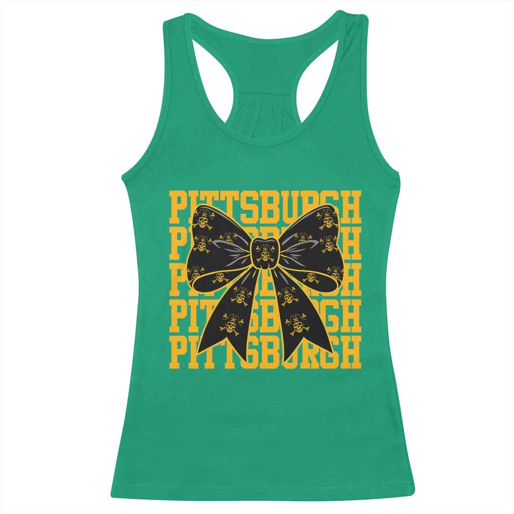 Pittsburgh Coquette Bow Racerback Tank Top Retro Sports Style Pirate Skull