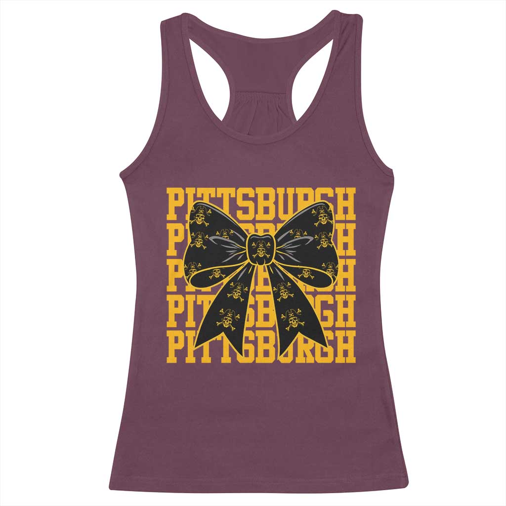 Pittsburgh Coquette Bow Racerback Tank Top Retro Sports Style Pirate Skull
