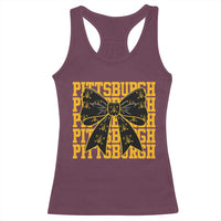Pittsburgh Coquette Bow Racerback Tank Top Retro Sports Style Pirate Skull