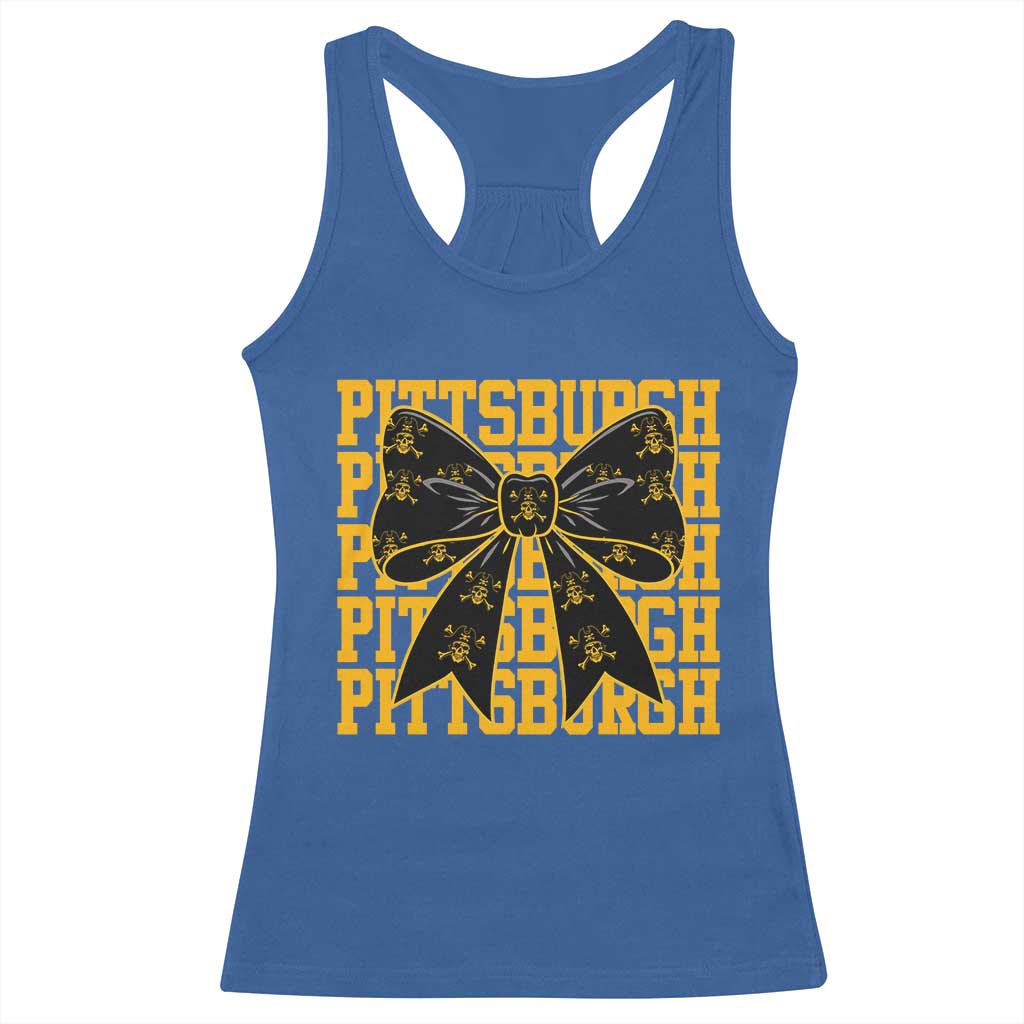 Pittsburgh Coquette Bow Racerback Tank Top Retro Sports Style Pirate Skull