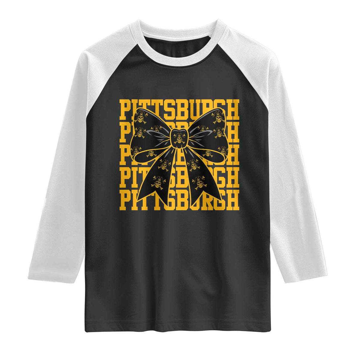Pittsburgh Coquette Bow Raglan Shirt Retro Sports Style Pirate Skull
