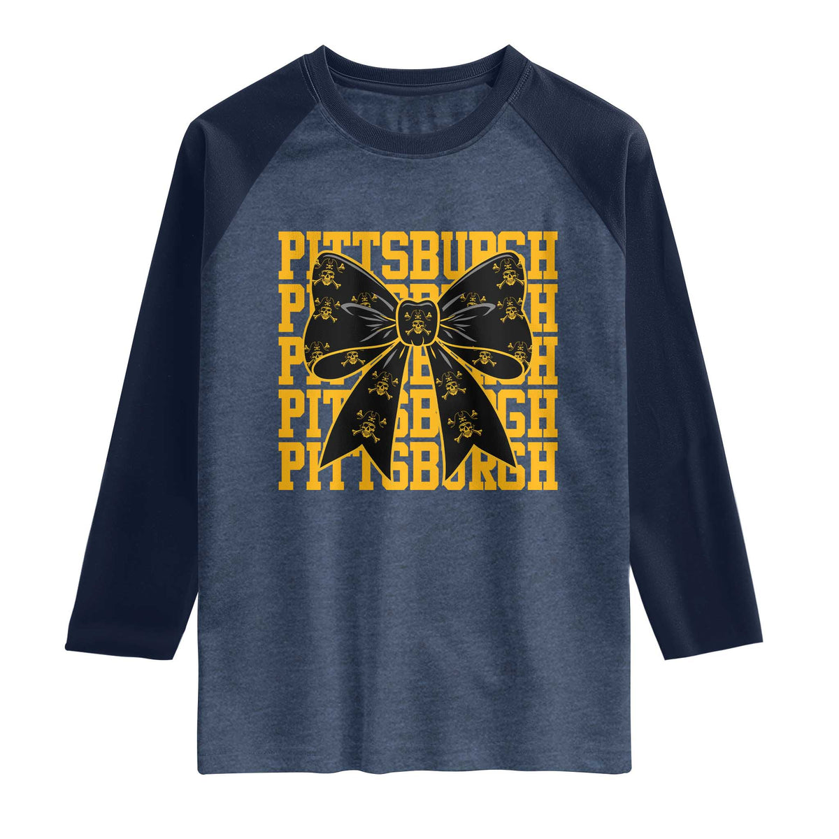 Pittsburgh Coquette Bow Raglan Shirt Retro Sports Style Pirate Skull