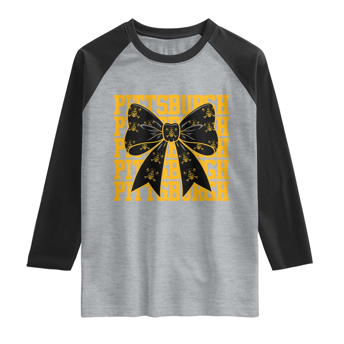 Pittsburgh Coquette Bow Raglan Shirt Retro Sports Style Pirate Skull
