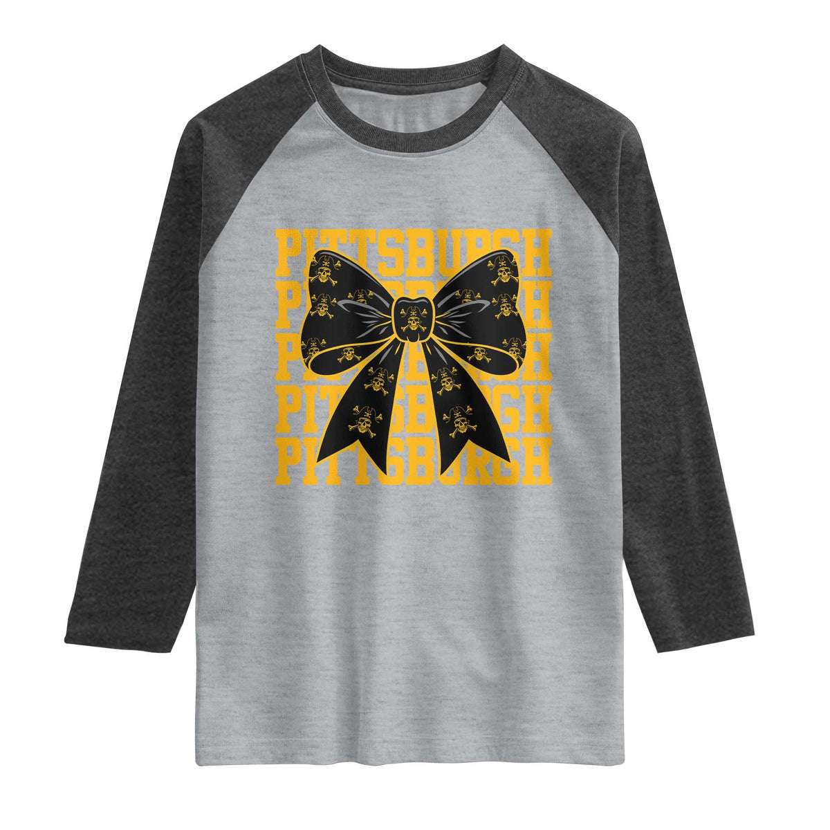 Pittsburgh Coquette Bow Raglan Shirt Retro Sports Style Pirate Skull