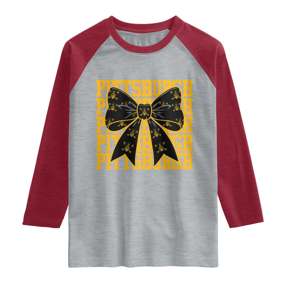 Pittsburgh Coquette Bow Raglan Shirt Retro Sports Style Pirate Skull