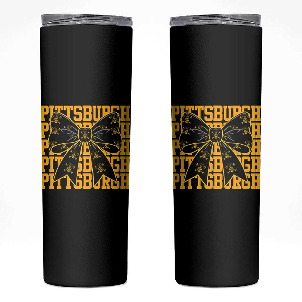 Pittsburgh Coquette Bow Skinny Tumbler Retro Sports Style Pirate Skull