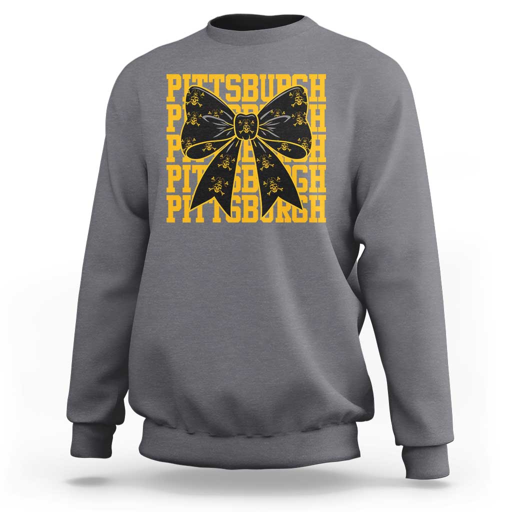 Pittsburgh Coquette Bow Sweatshirt Retro Sports Style Pirate Skull