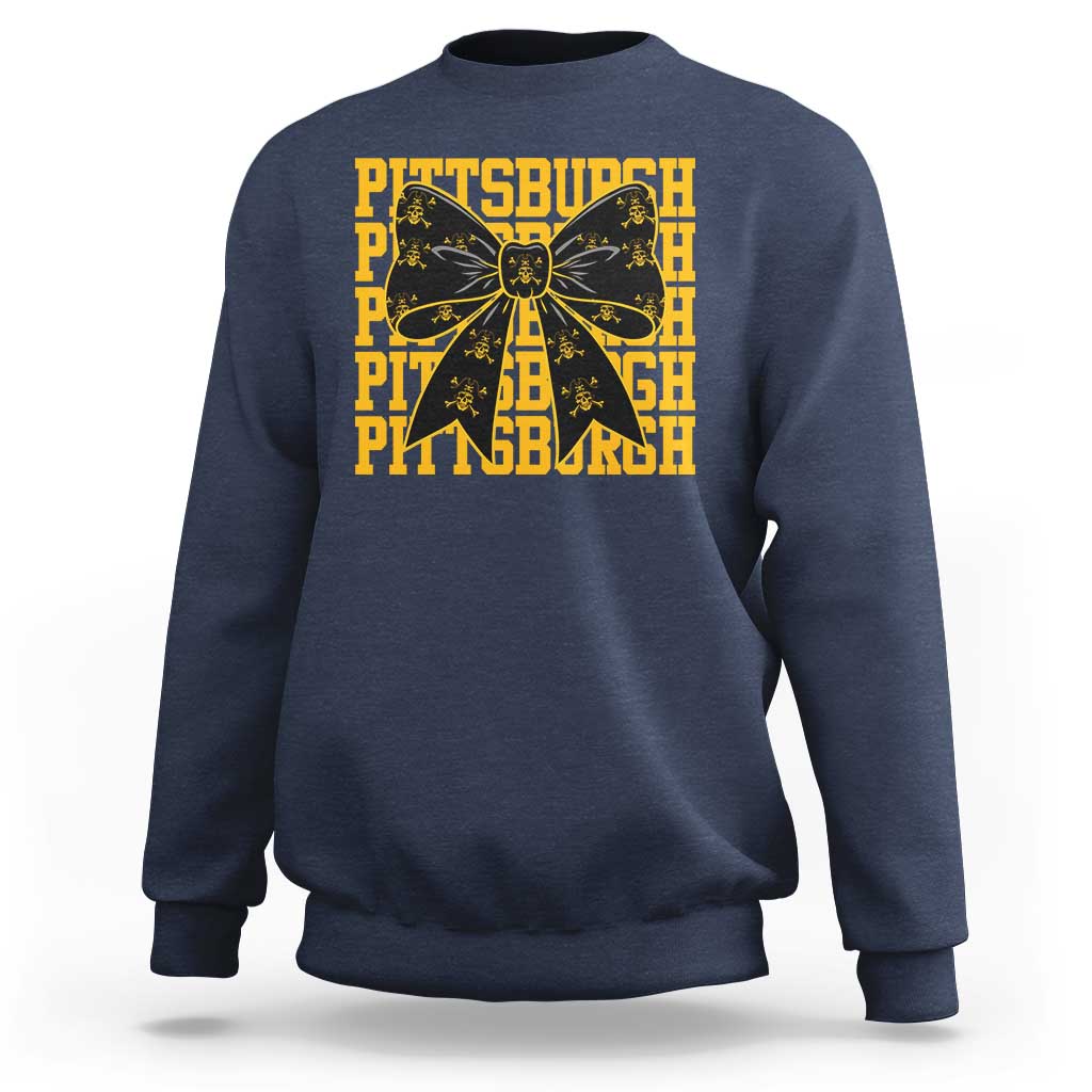 Pittsburgh Coquette Bow Sweatshirt Retro Sports Style Pirate Skull