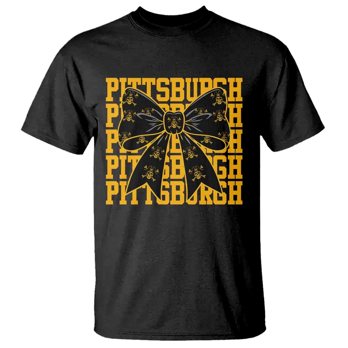 Pittsburgh Coquette Bow T Shirt Retro Sports Style Pirate Skull