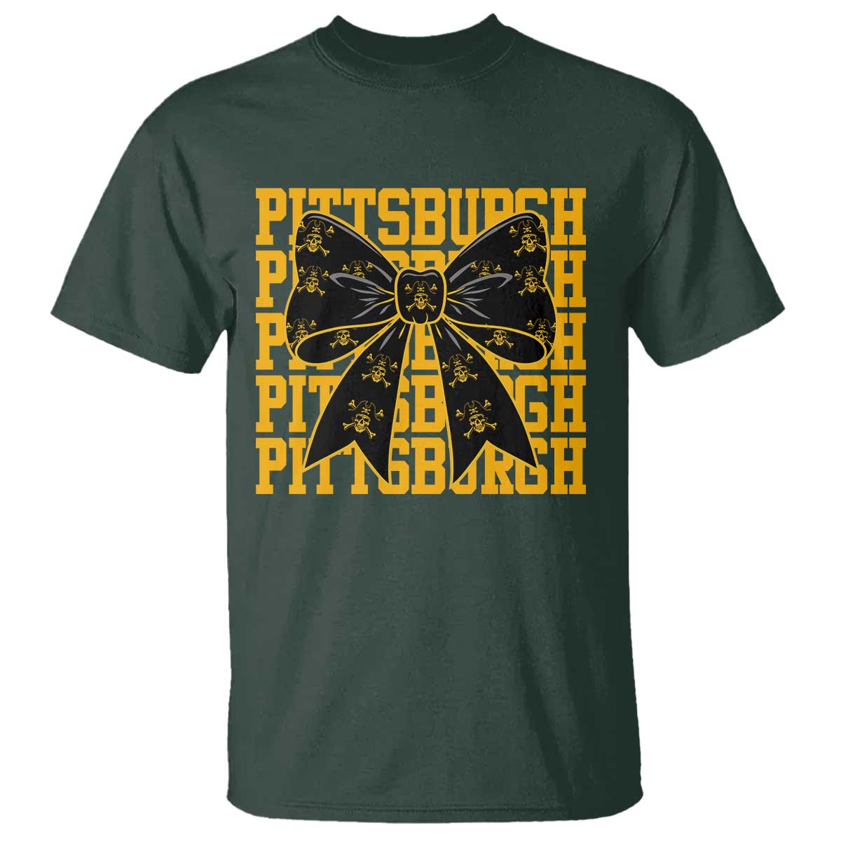 Pittsburgh Coquette Bow T Shirt Retro Sports Style Pirate Skull