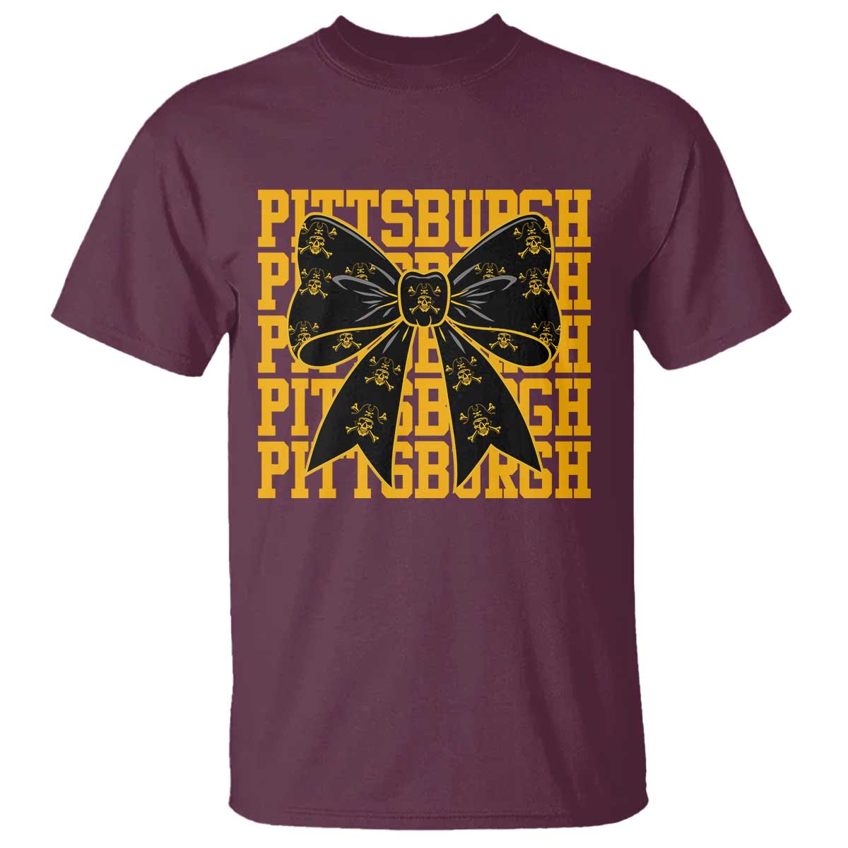 Pittsburgh Coquette Bow T Shirt Retro Sports Style Pirate Skull