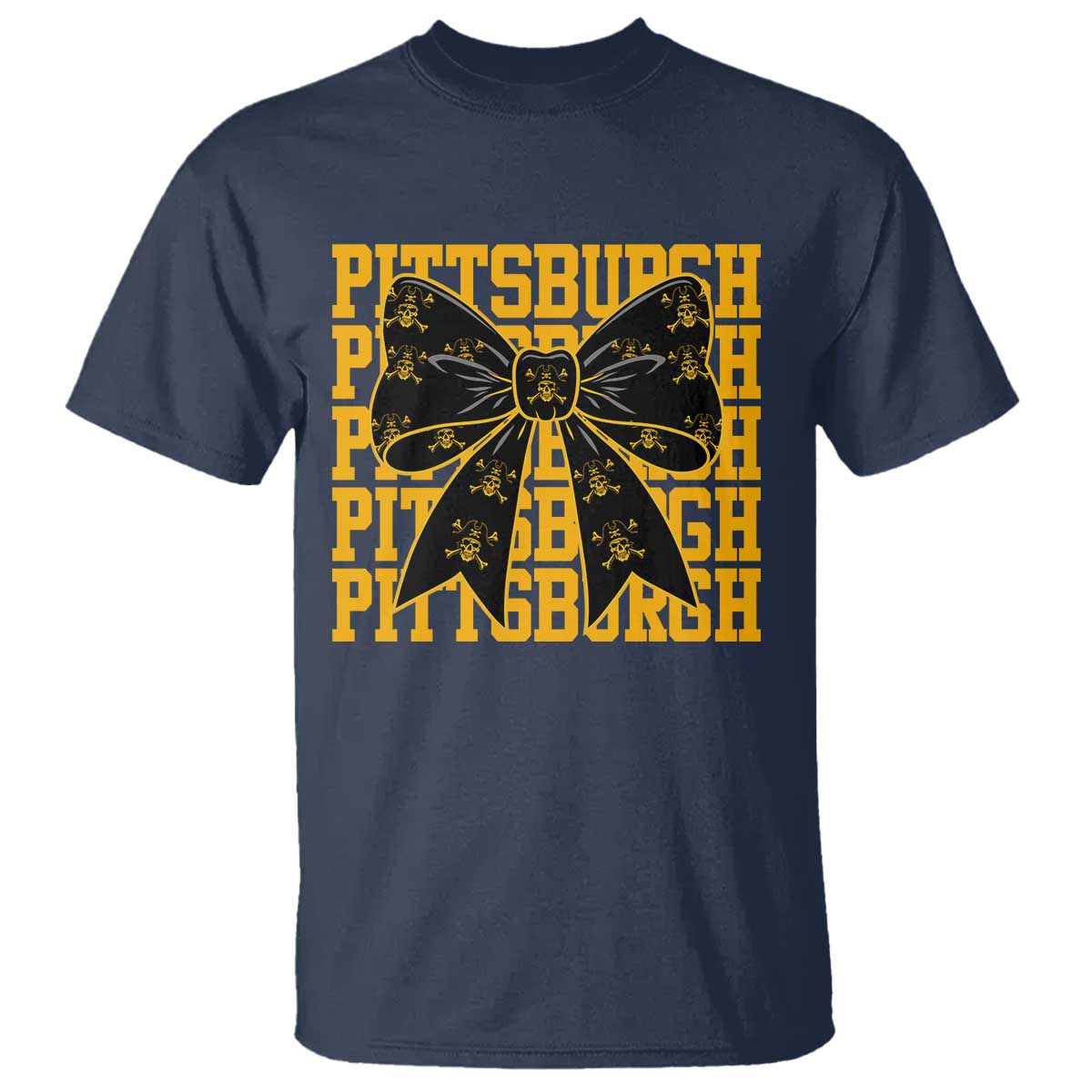Pittsburgh Coquette Bow T Shirt Retro Sports Style Pirate Skull