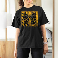 Pittsburgh Coquette Bow T Shirt For Women Retro Sports Style Pirate Skull