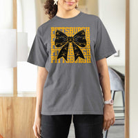 Pittsburgh Coquette Bow T Shirt For Women Retro Sports Style Pirate Skull